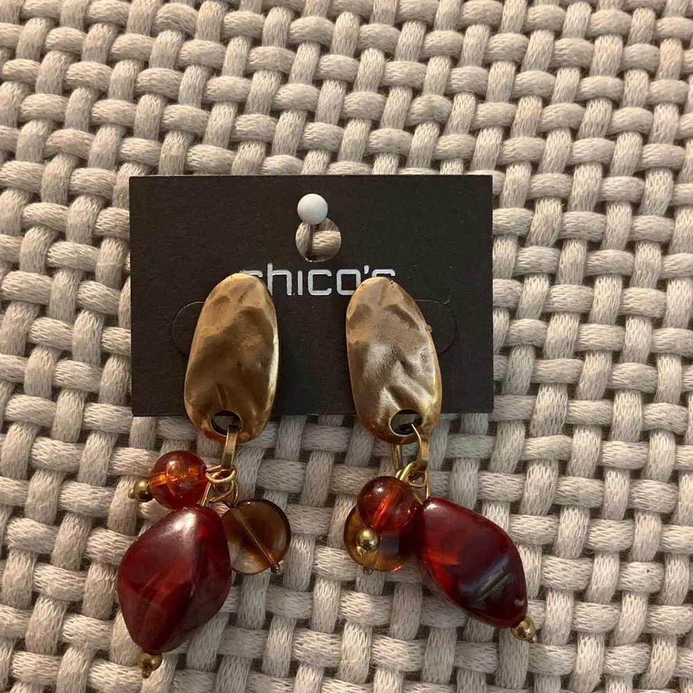 0056-Chico's‎ Gold and Deep Red Earrings